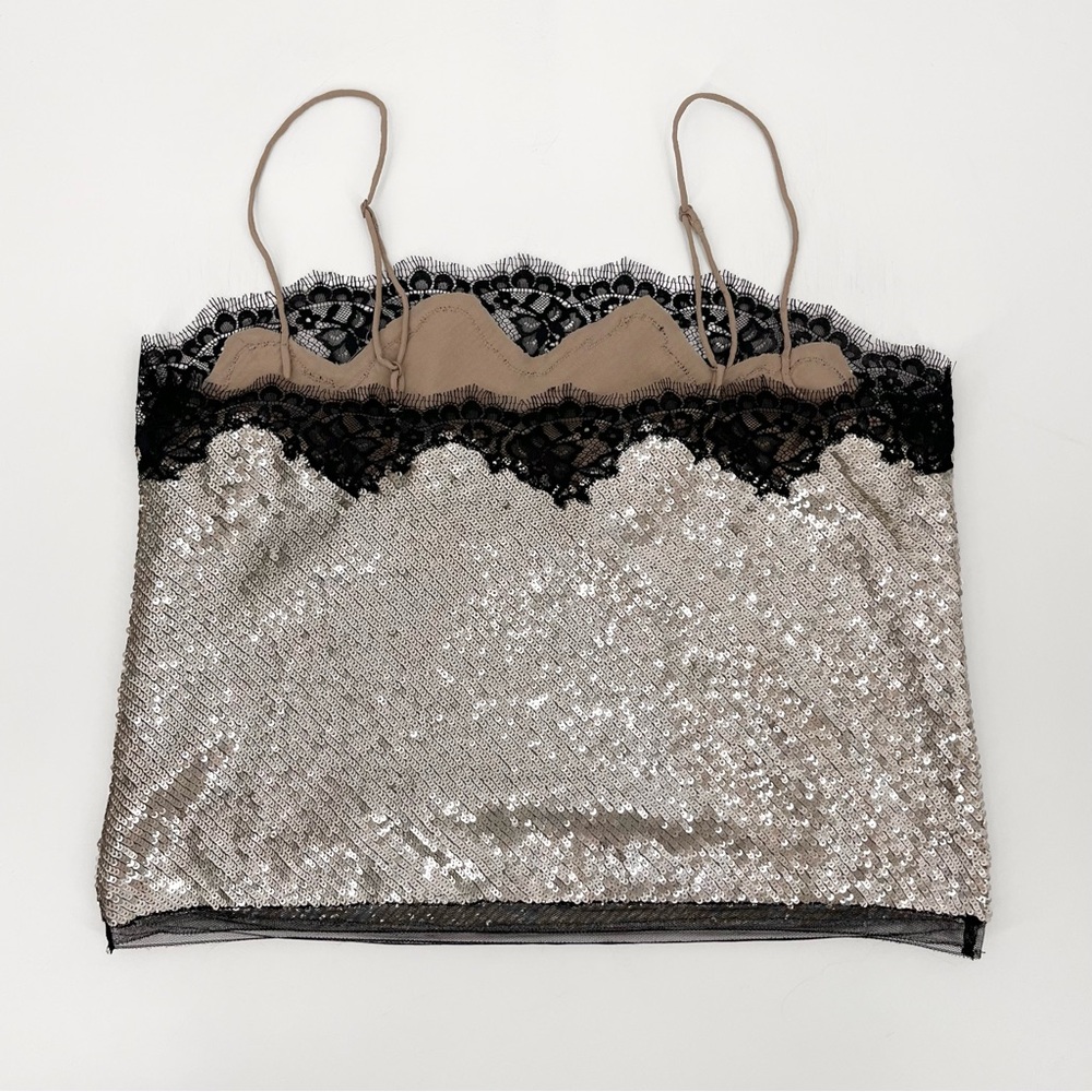 J. Crew Champagne Sequin Camisole with Black Lace Trim - Picture 5 of 12